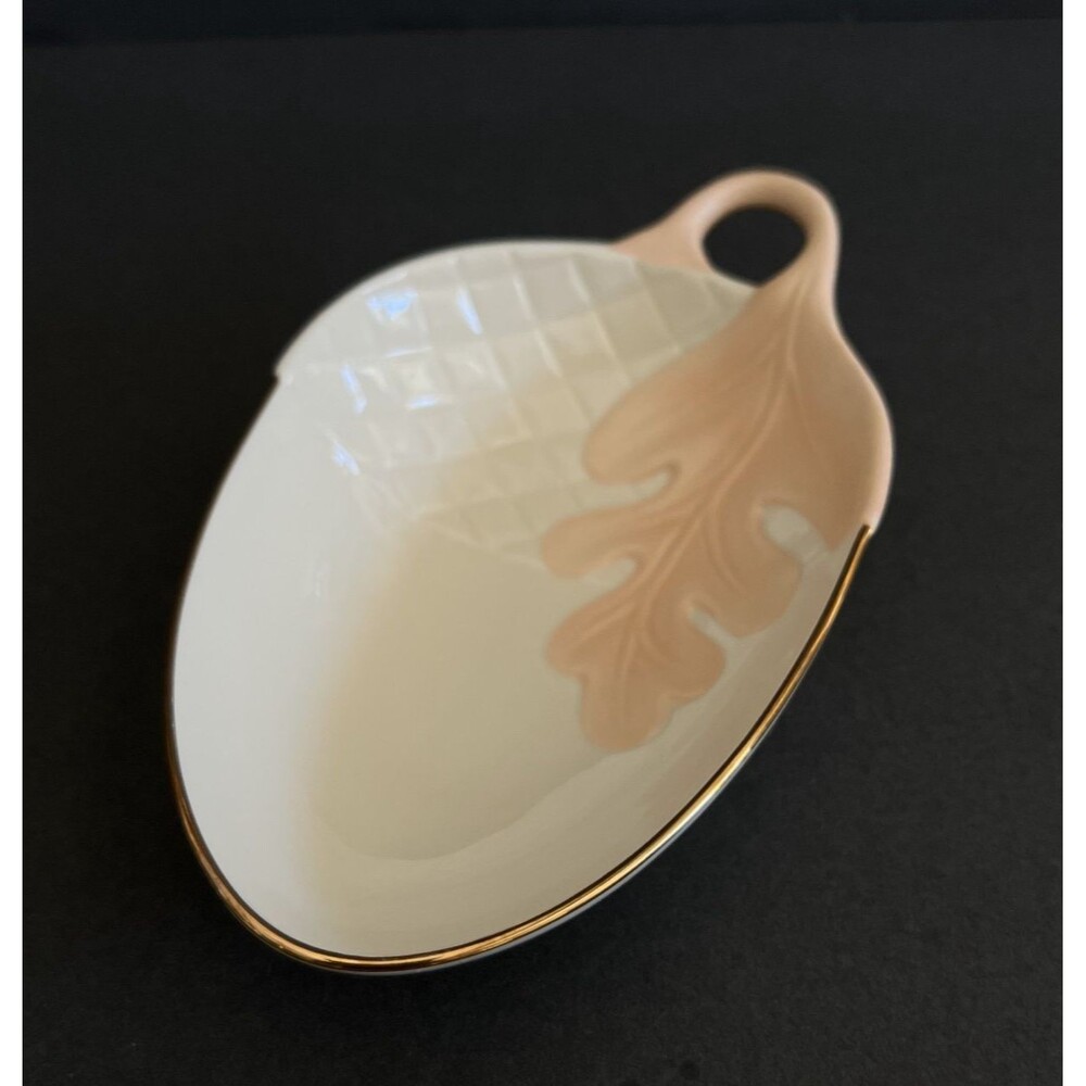 Lenox Porcelain Acorn Candy Dish Ivory w/Gold Trim 6.25" Long x 3.75" Wide